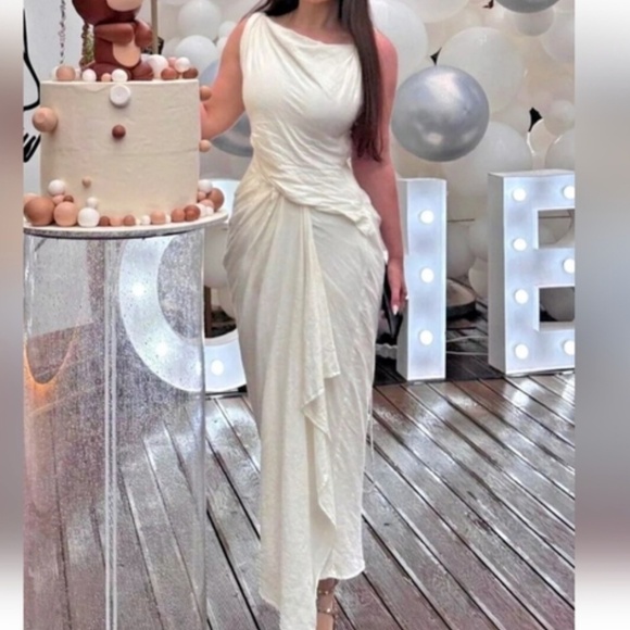 Zara white Linen blend draped dress - Picture 2 of 2